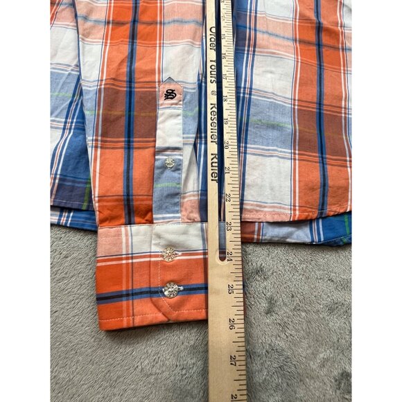 Southpole Signature Series Mens Large Blue & Orange Plaid Long Sleeve Shirt Y2K - Picture 6 of 12